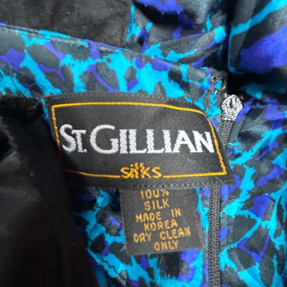 Vintage 80s St. Gillian 100% Silk Animal Print Dress with Black Suede Waist - Picture 3 of 9